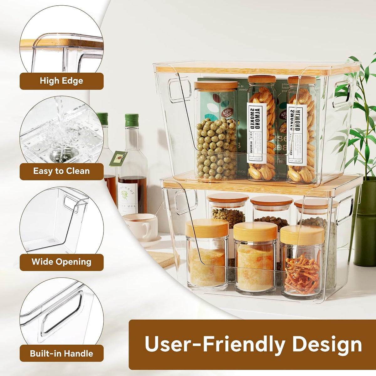 Pantry Organizers and Storage with Bamboo Lid