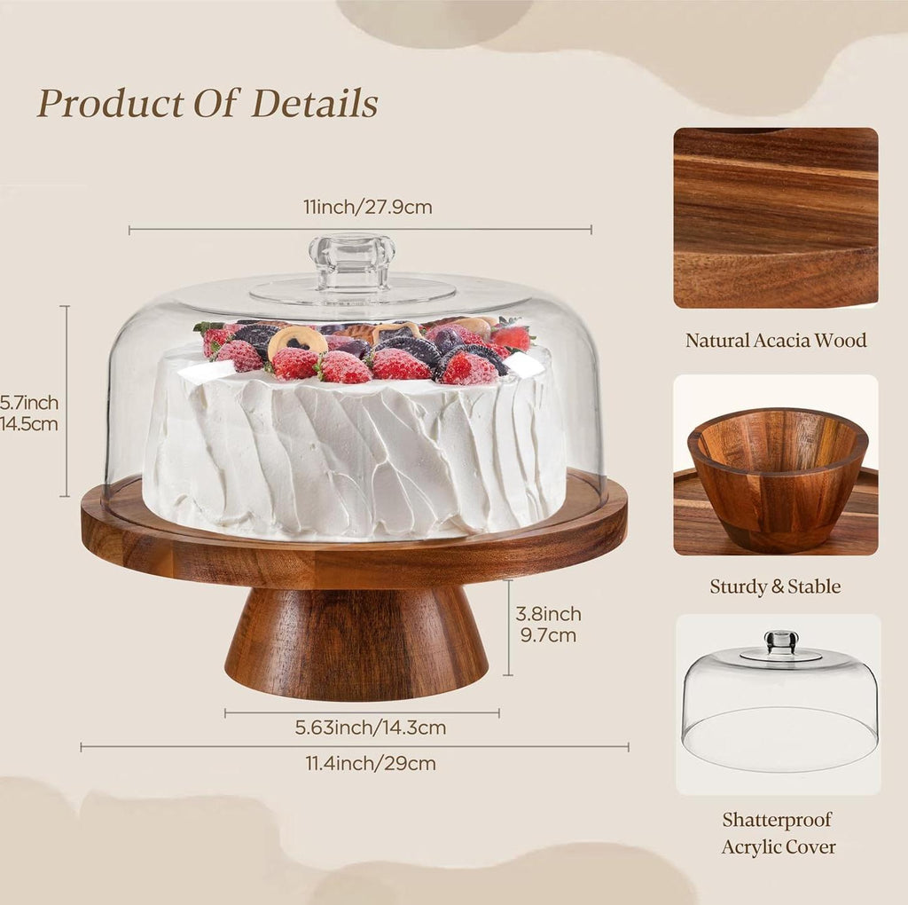 2-in-1 Footed Round Cake Holder&Charcuterie Board