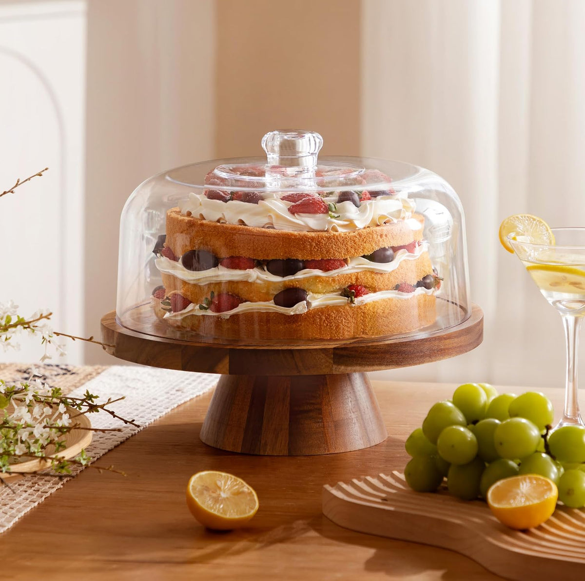 2-in-1 Footed Round Cake Holder&Charcuterie Board