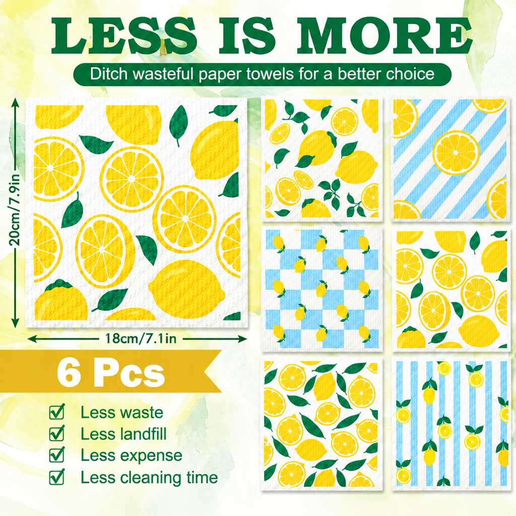 6Pcs Wood Pulp Cotton Cloth