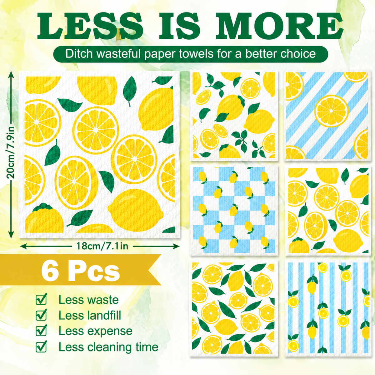 6Pcs Wood Pulp Cotton Cloth