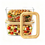 Glass Food Storage Containers with Clear Top Bamboo Lids
