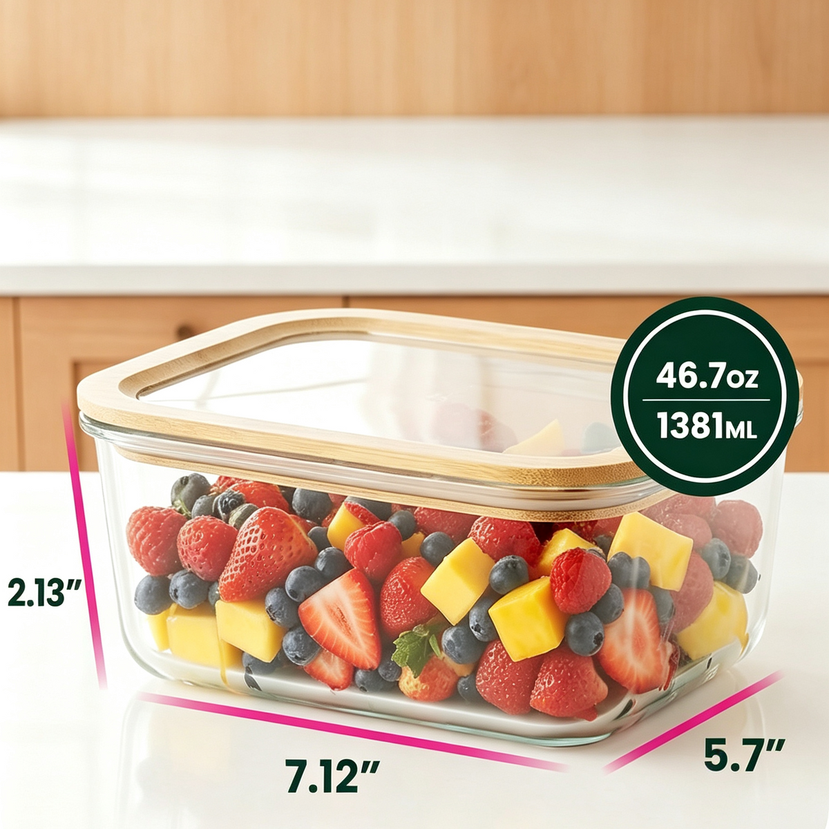 Glass Food Storage Containers with Clear Top Bamboo Lids