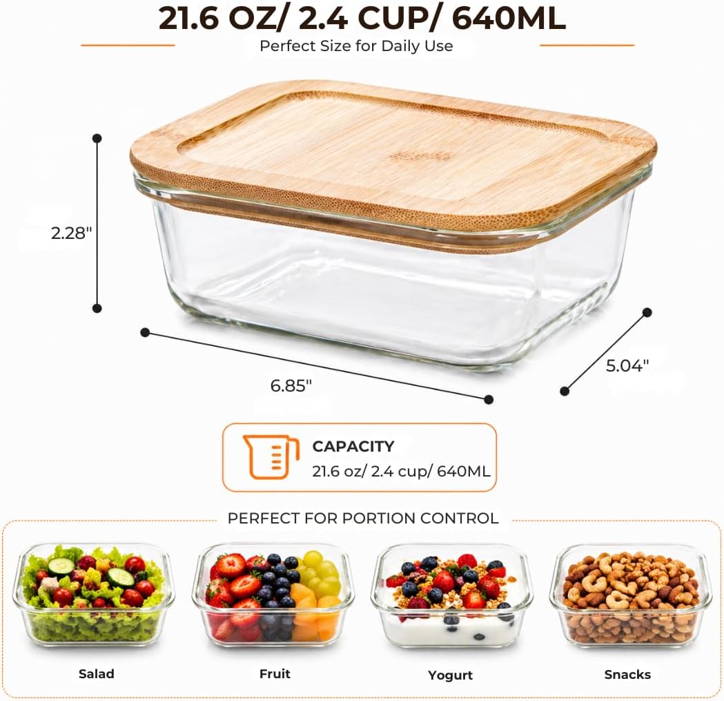 Glass Food Storage Container with Bamboo Lid-21.6oz