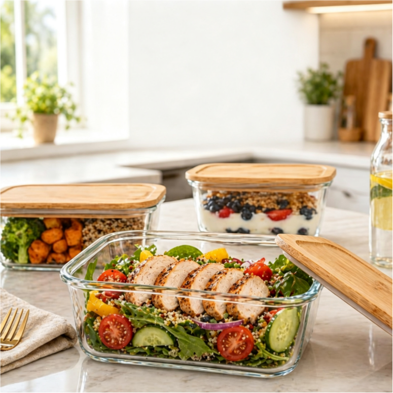 Glass Food Storage Container with Bamboo Lid-21.6oz