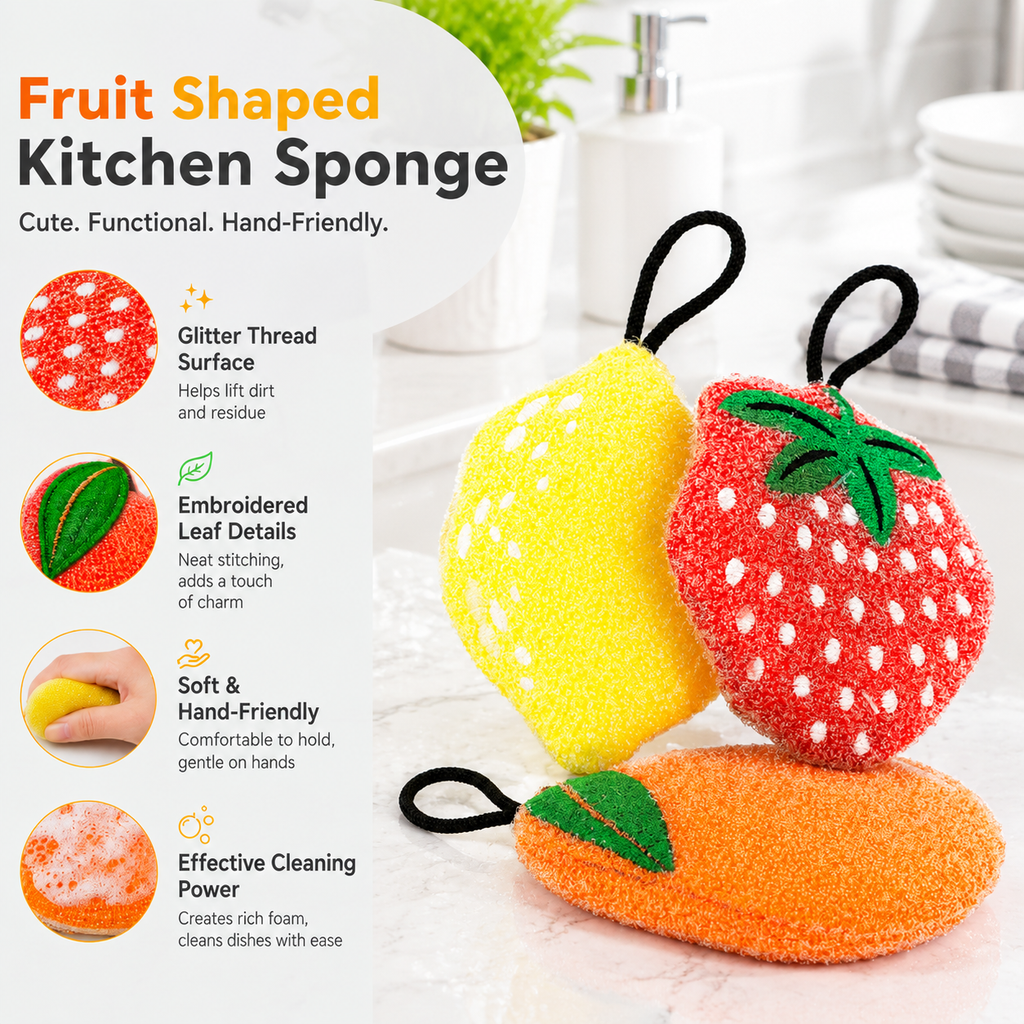 3Pcs New Embroidered Kitchen Sponge