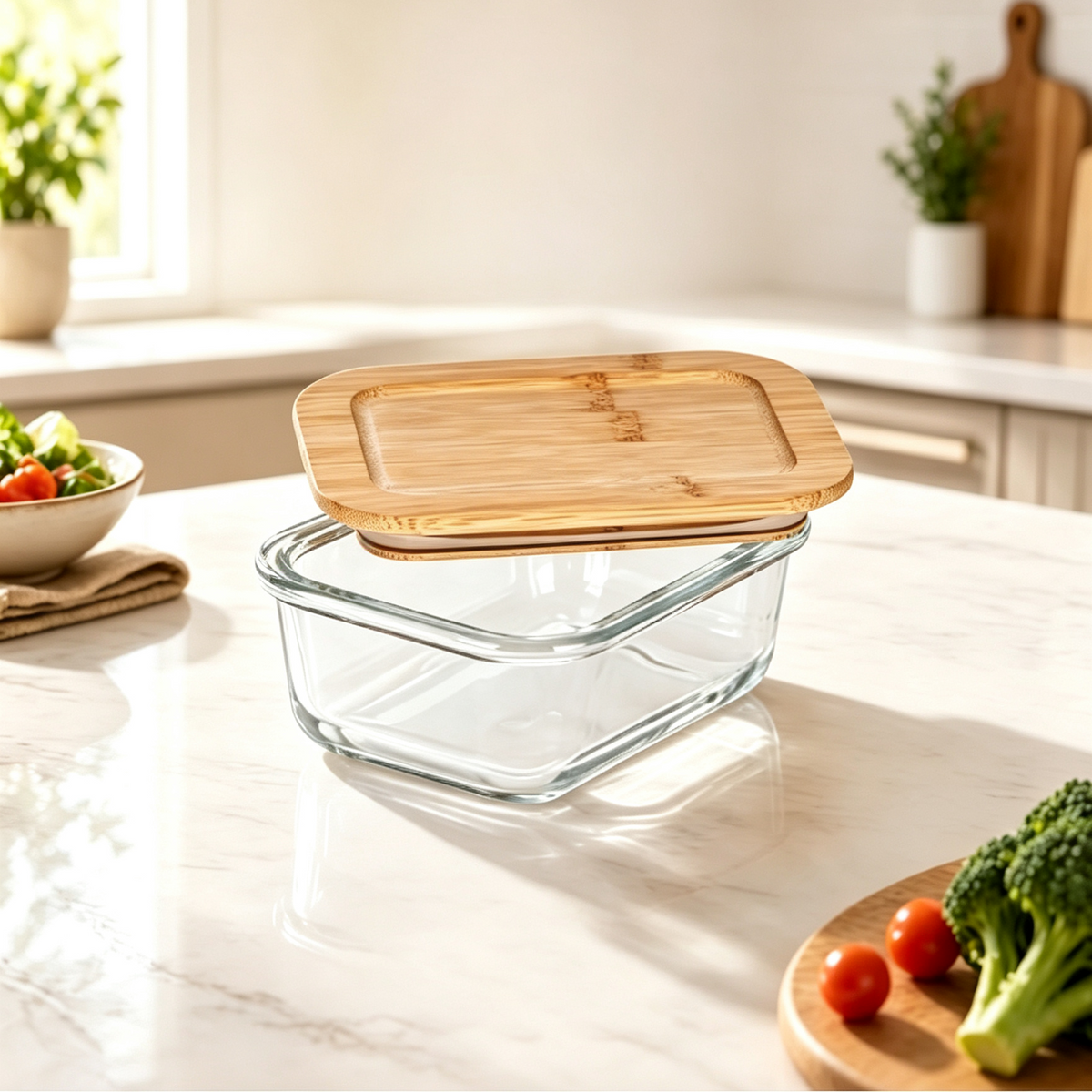 Glass Food Storage Container with Bamboo Lid-21.6oz